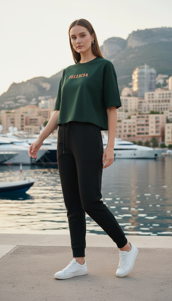 TRAVEL – Olive Green Sweat-Tee & Black Jogger Set