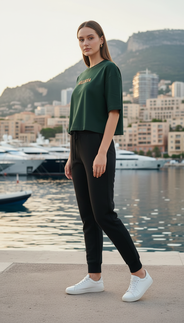 TRAVEL – Olive Green Sweat-Tee & Black Jogger Set