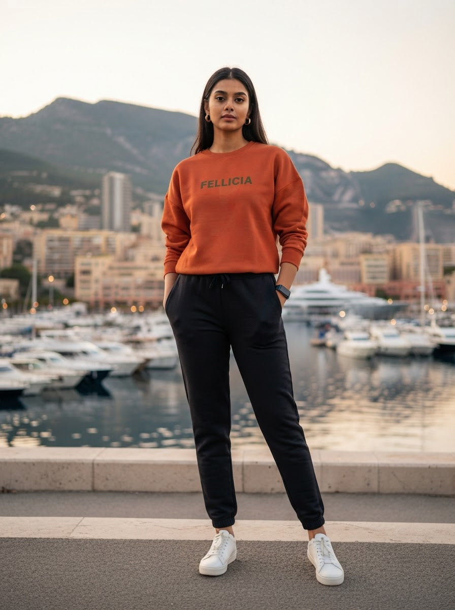 Sweatshirt & Jogger Vacation Set (Orange-Black)