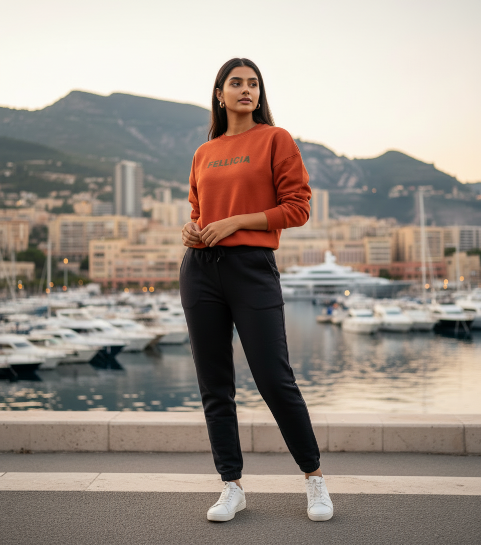 Women’s Sweatshirt & Joggers QUIRKY Set (Ember Orange–Black)