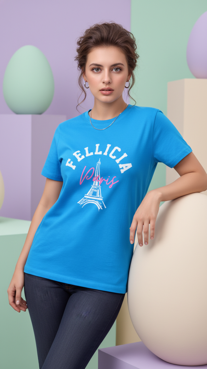 100% Cotton - BLUE Gym Tee for Women