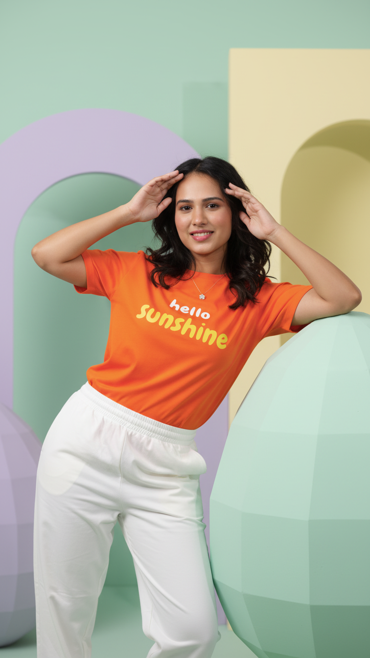 Orange Typography Print T-shirt for Women
