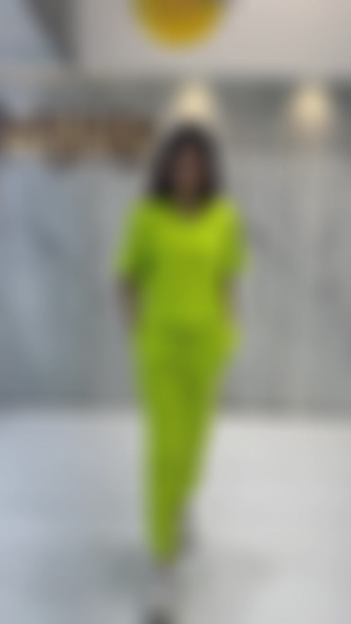 Co-ord Set (Lime Green) French Polo T-shirt & Joggers for Women