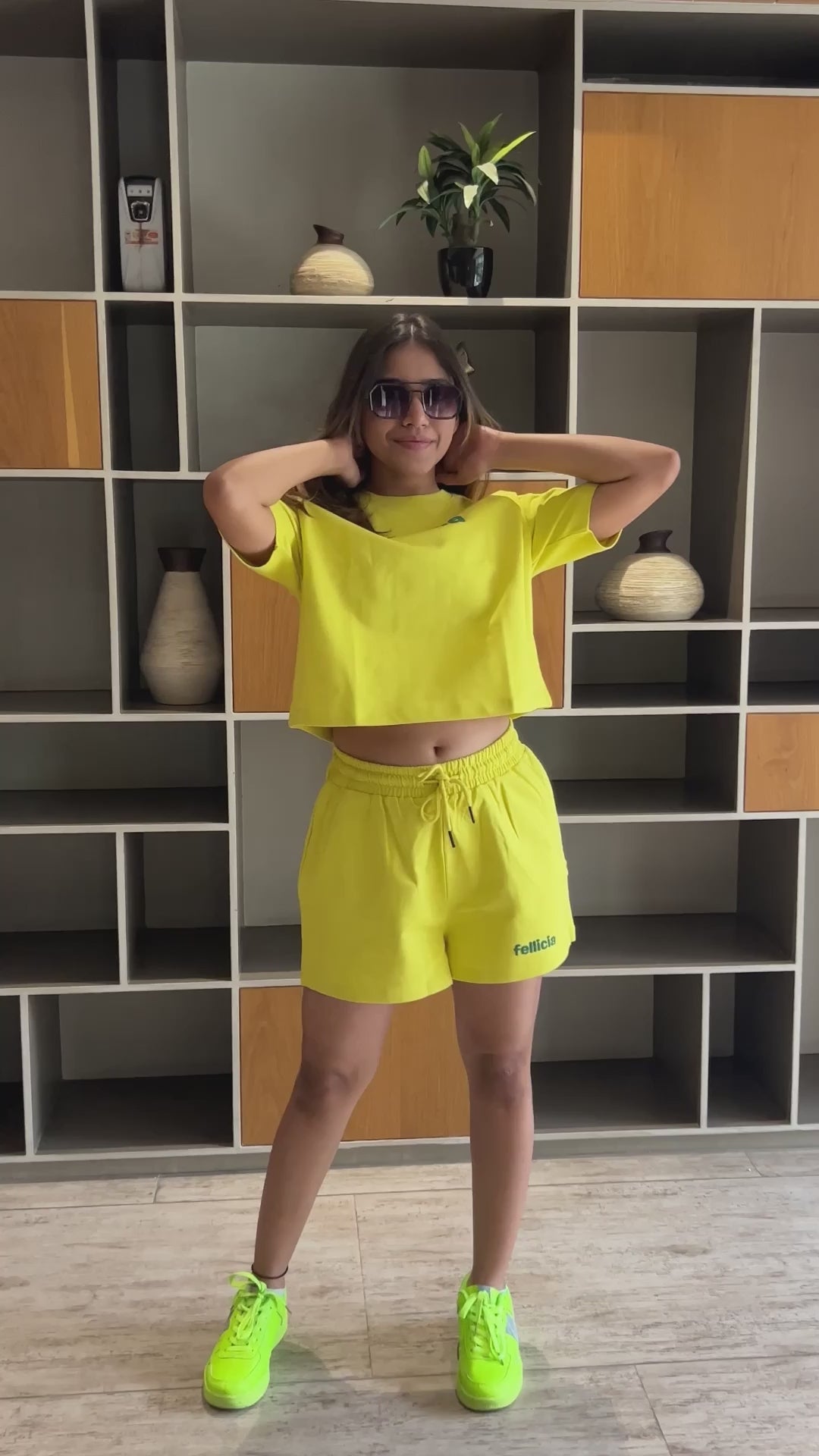 Co-ord Set (Neon Yellow) Sweatshirt & Shorts for Women