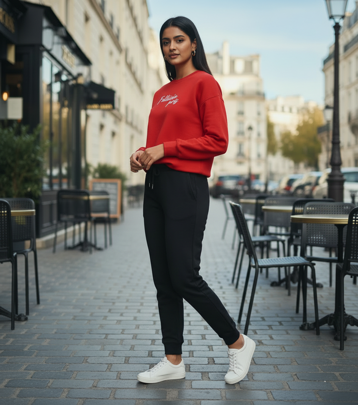 Sweatshirt & Jogger Vacation Set (RED-Black) L Size