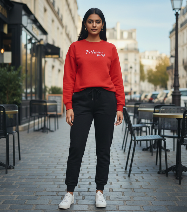 Sweatshirt & Jogger Vacation Set (RED-Black) L Size