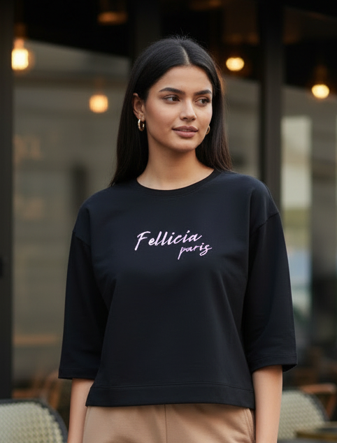 TRAVEL Black Tee & Beige Jogger Set