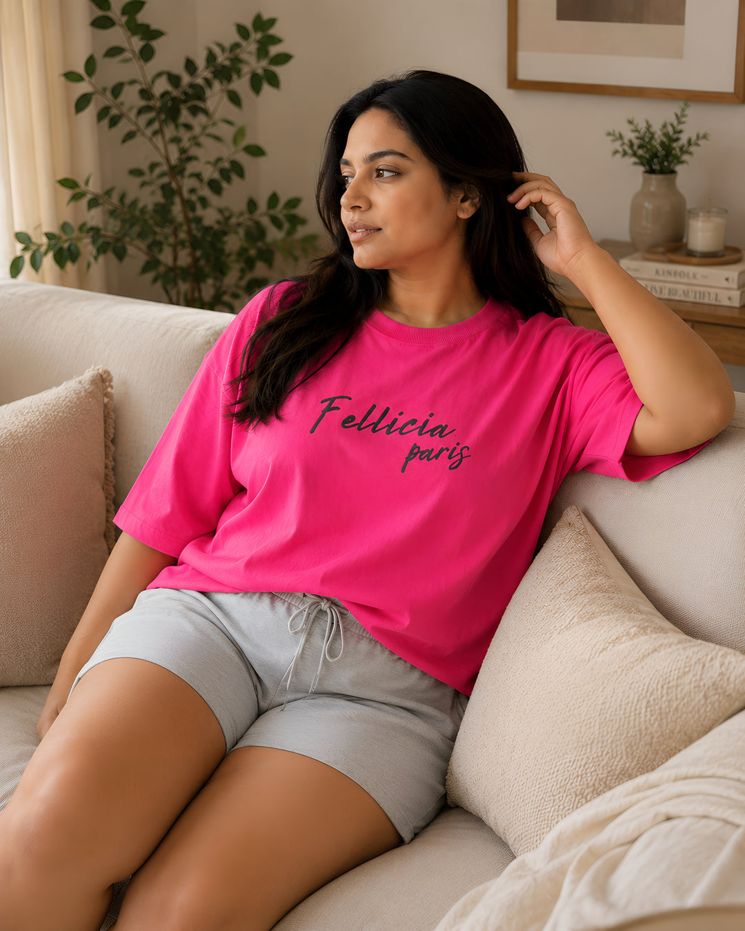 GHAR Tee – 100% Cotton | 260 GSM Loop Knit - FUCHSIA PINK