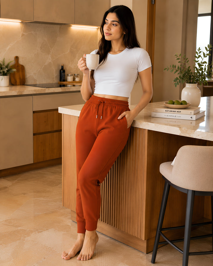 GHAR Jogger Pant – 100% Cotton | 260 GSM Loop Knit - ORANGE