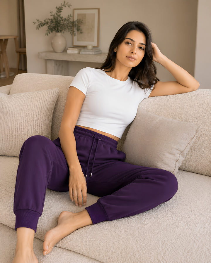 GHAR Jogger Pant – 100% Cotton | 260 GSM Loop Knit - Purple