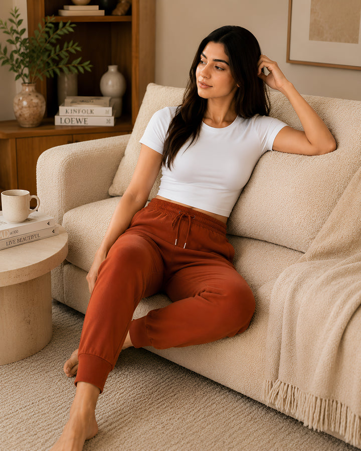 GHAR Jogger Pant – 100% Cotton | 260 GSM Loop Knit - ORANGE