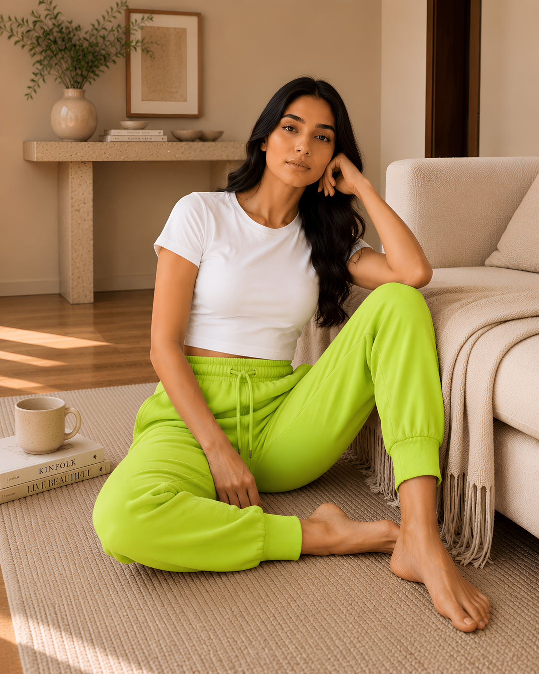 GHAR Jogger Pant – 100% Cotton | 260 GSM Loop Knit - Lime Green