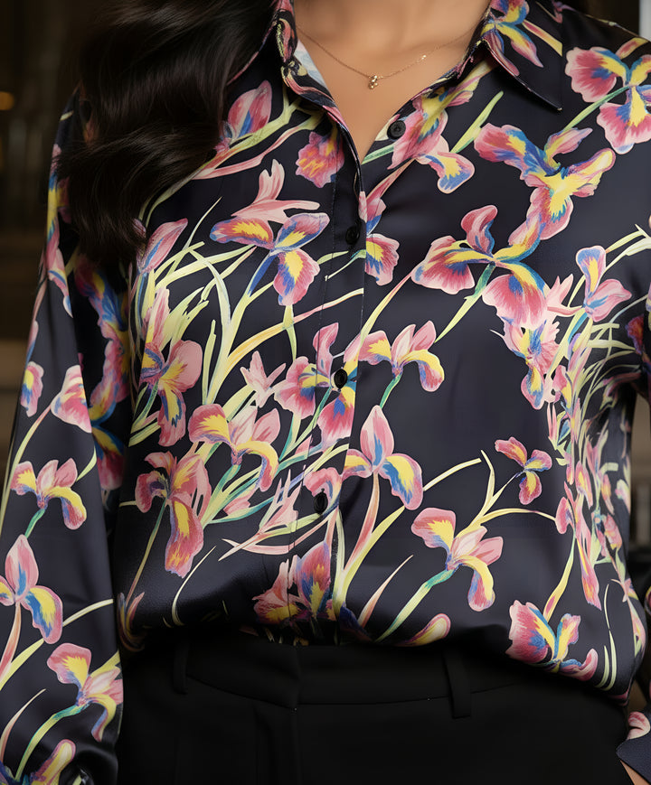 Women Satin Partywear Shirt – Lavender Noir