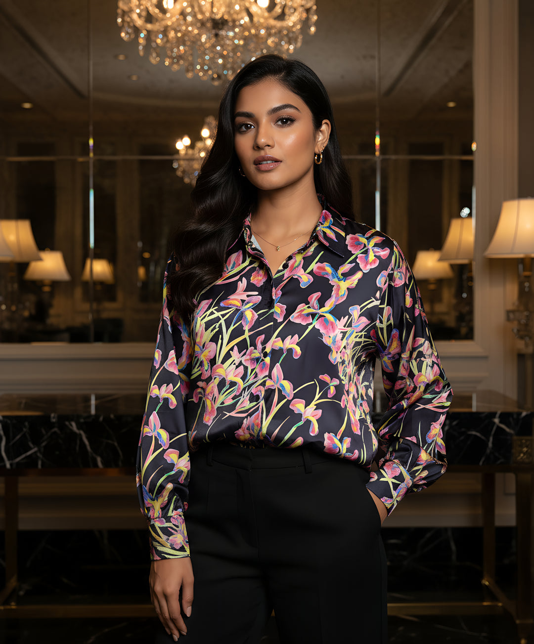 Women Satin Partywear Shirt – Lavender Noir