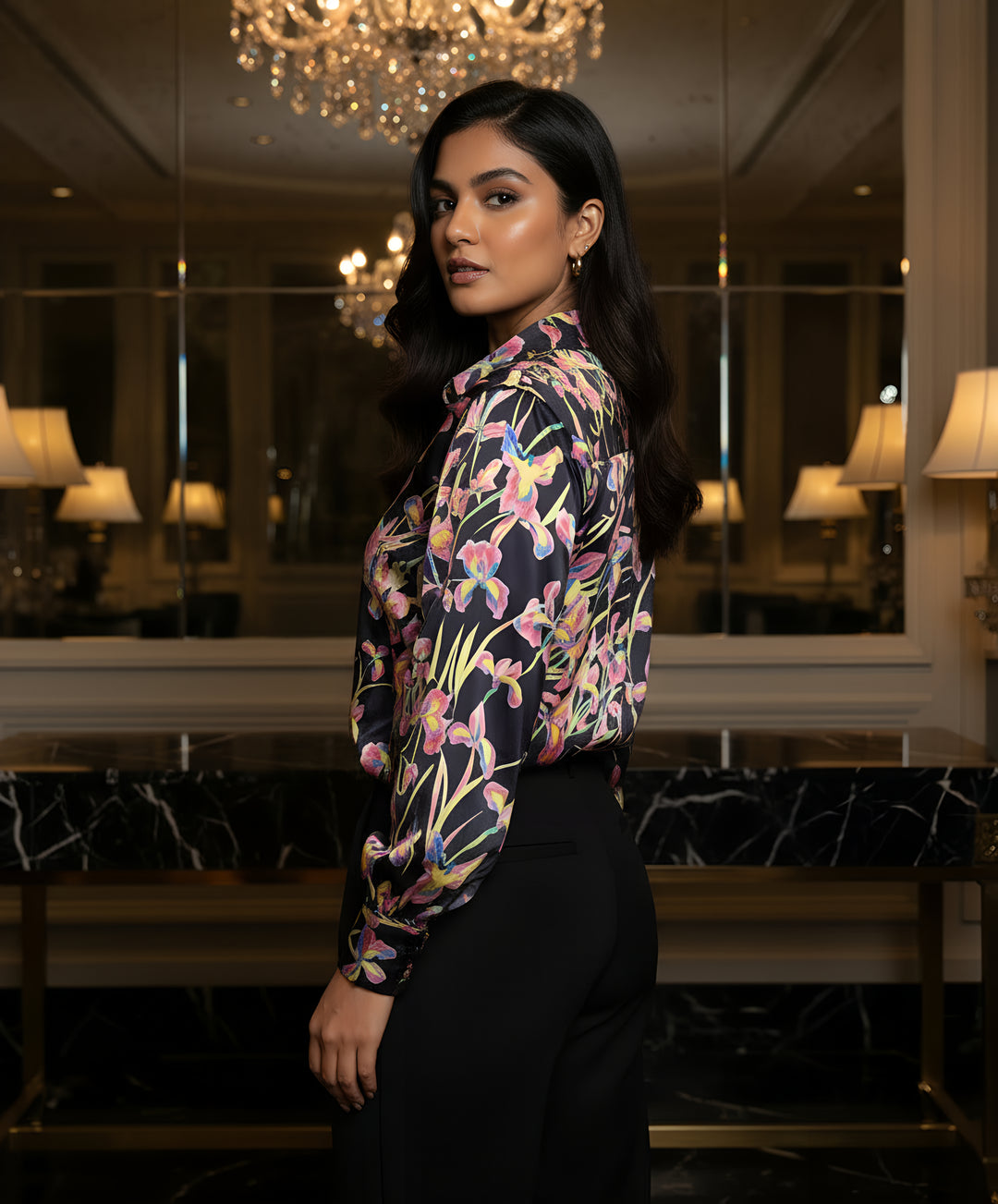 Women Satin Partywear Shirt – Lavender Noir
