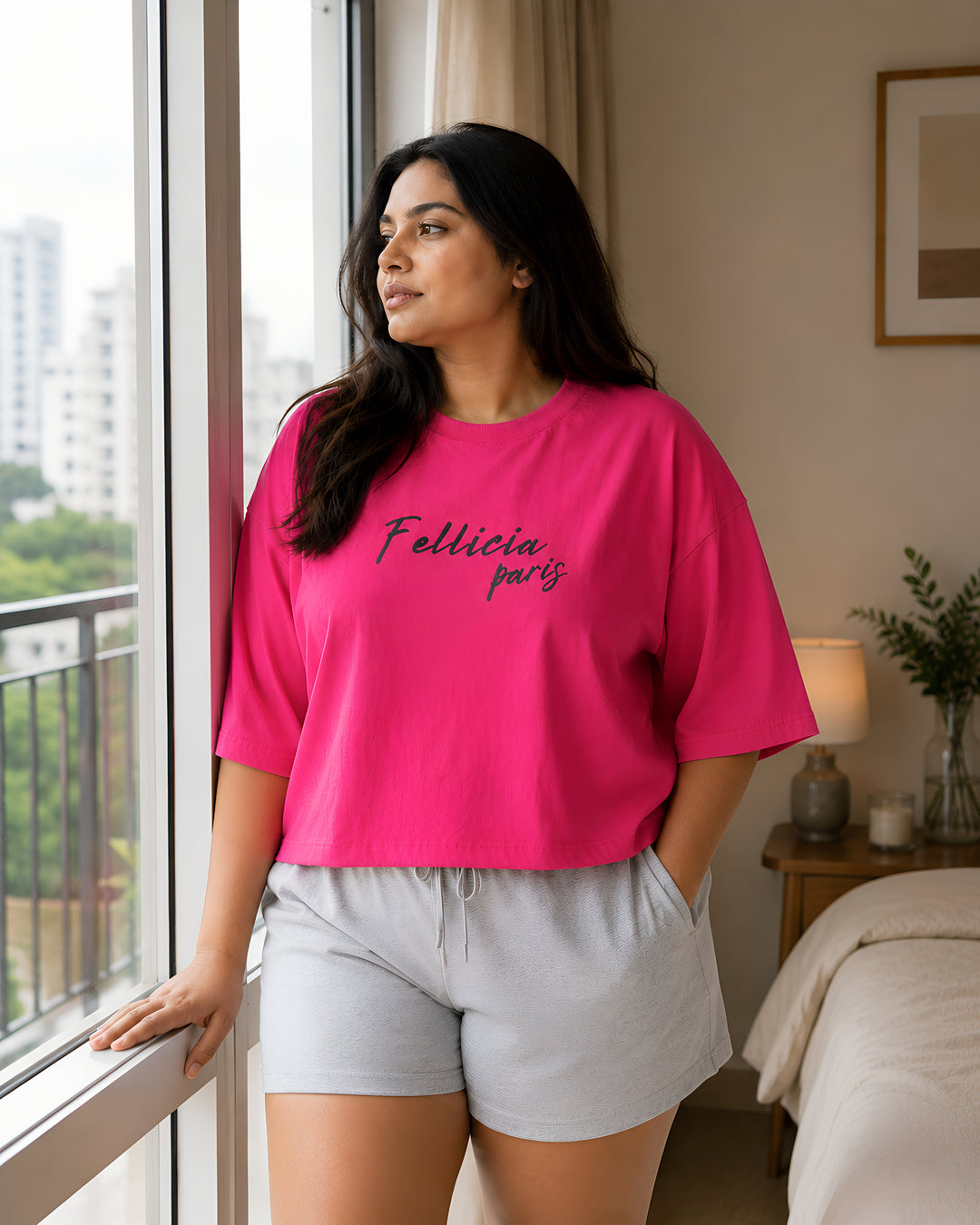 GHAR Tee – 100% Cotton | 260 GSM Loop Knit - FUCHSIA PINK