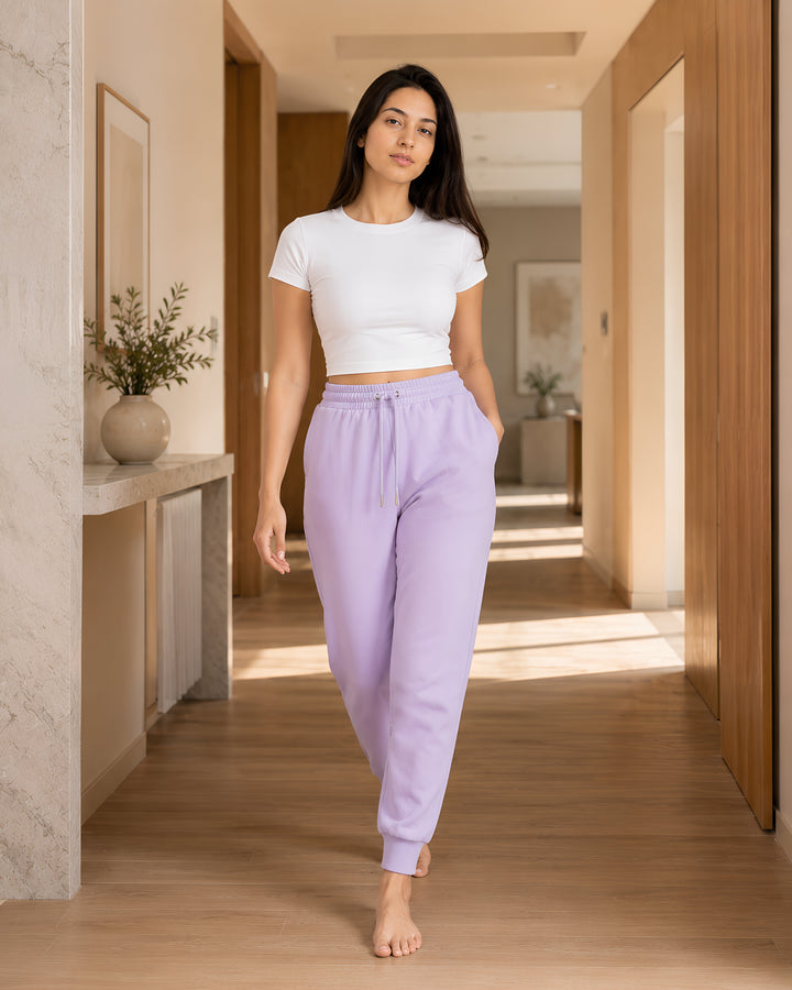 GHAR Jogger Pant – 100% Cotton | 260 GSM Loop Knit - Lilac