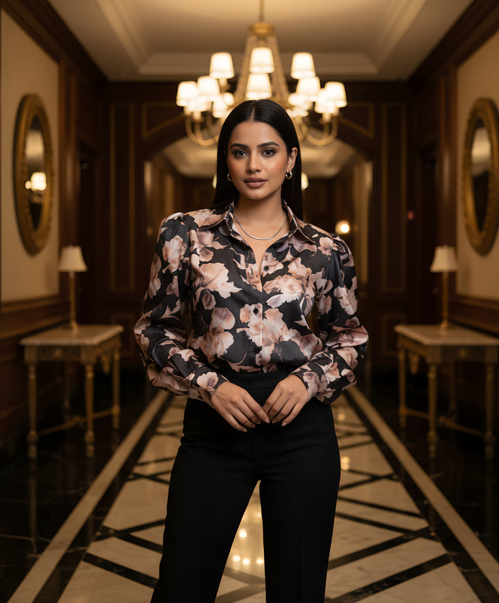 Women Satin Partywear Shirt – Royal Bloom