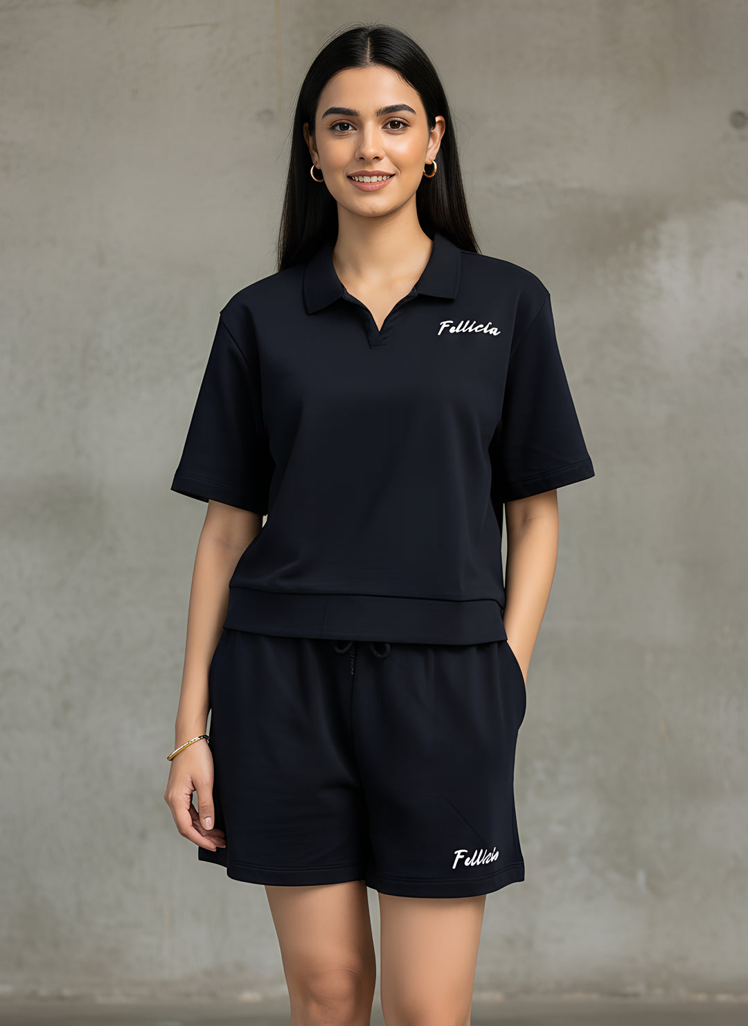 Polo Sweat-tee Summer Co-ord Set (Black)