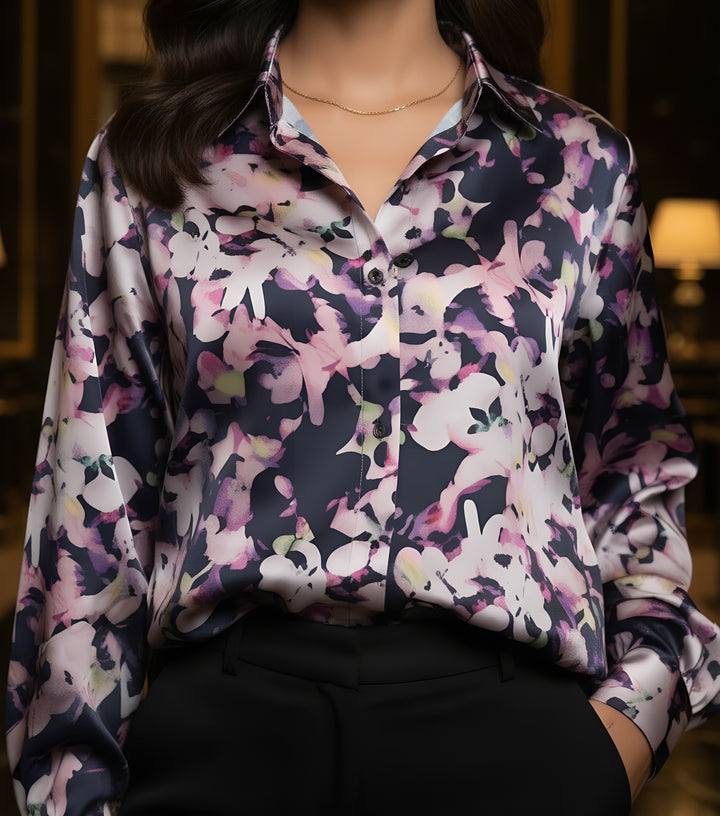 Women Satin Partywear Shirt – Purple Haze