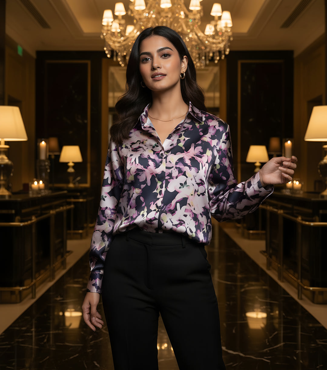 Women Satin Partywear Shirt – Purple Haze