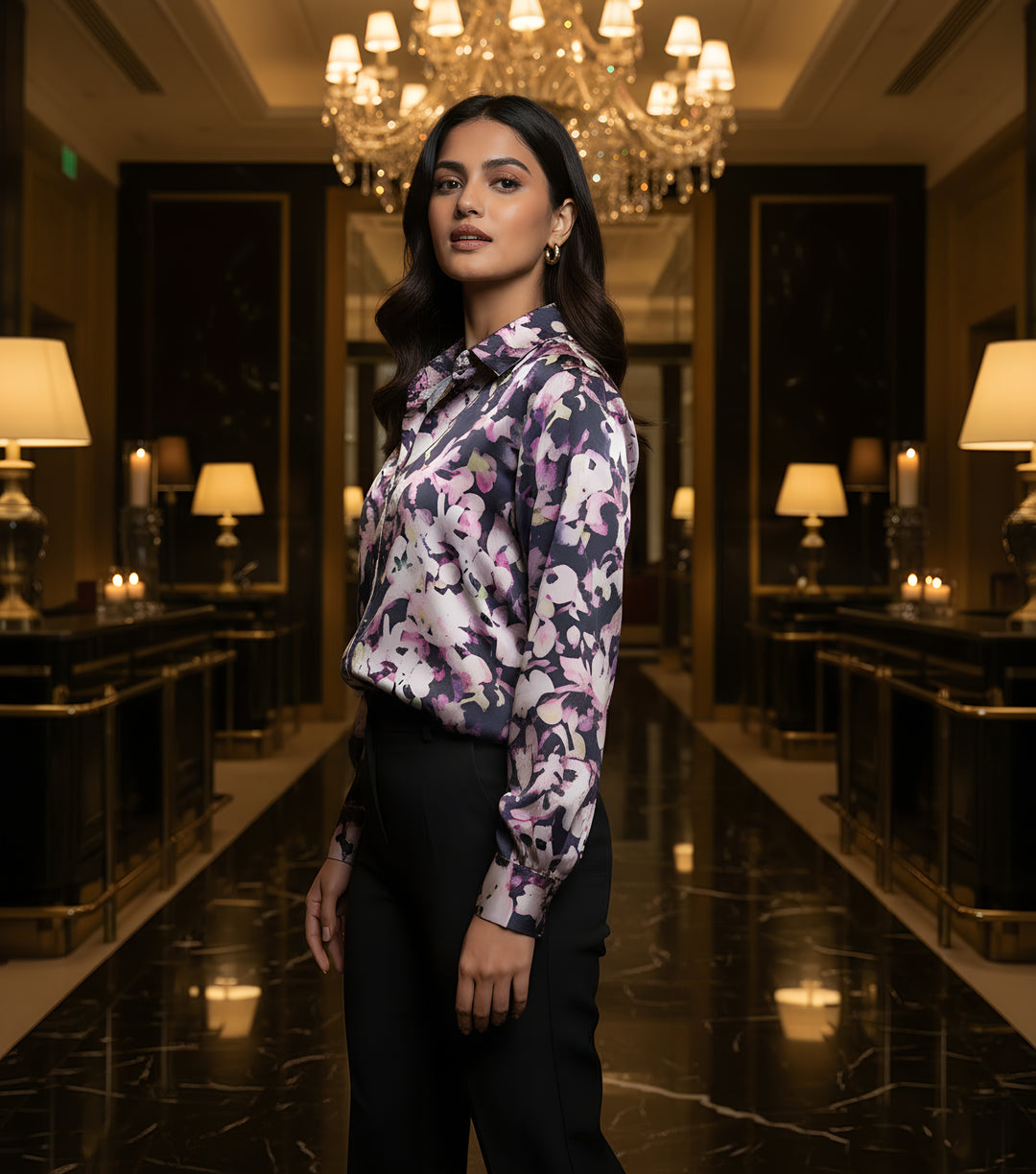 Women Satin Partywear Shirt – Purple Haze