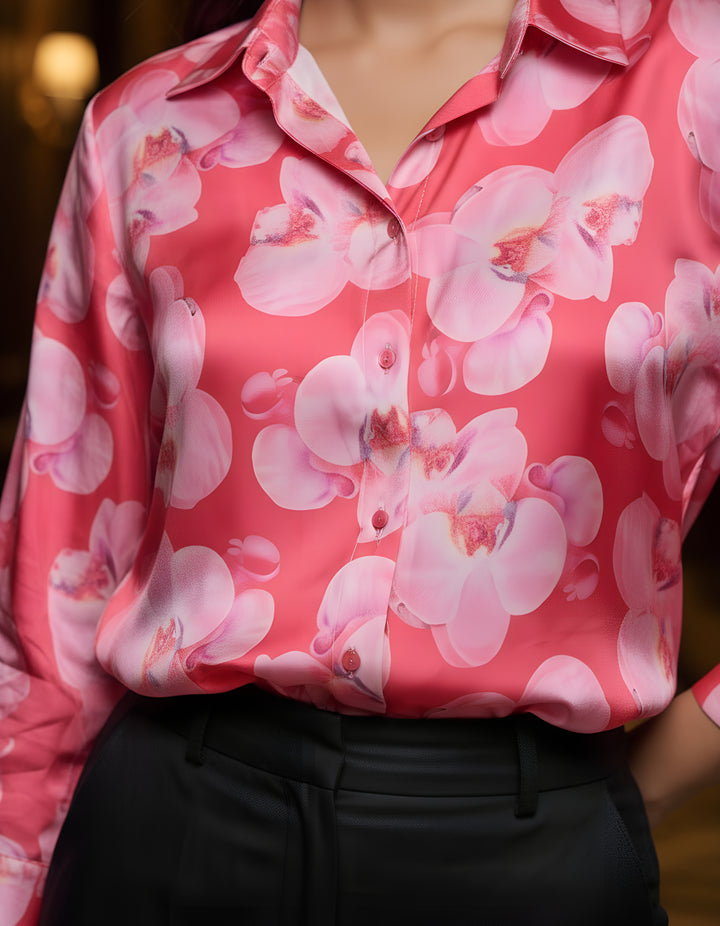 Women Satin Partywear Shirt – Orchid Pop