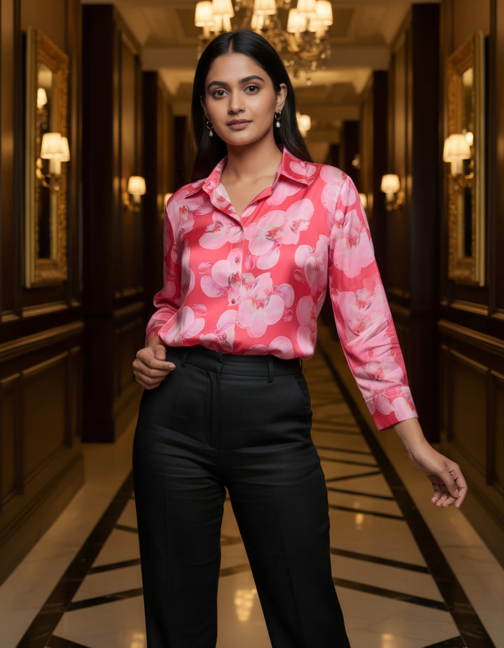 Women Satin Partywear Shirt – Orchid Pop