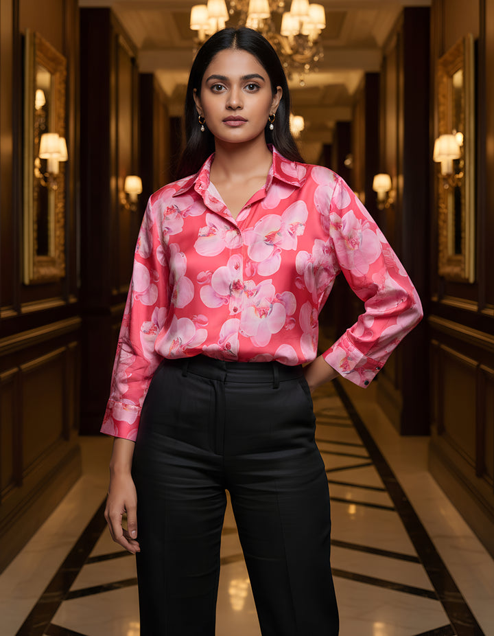 Women Satin Partywear Shirt – Orchid Pop