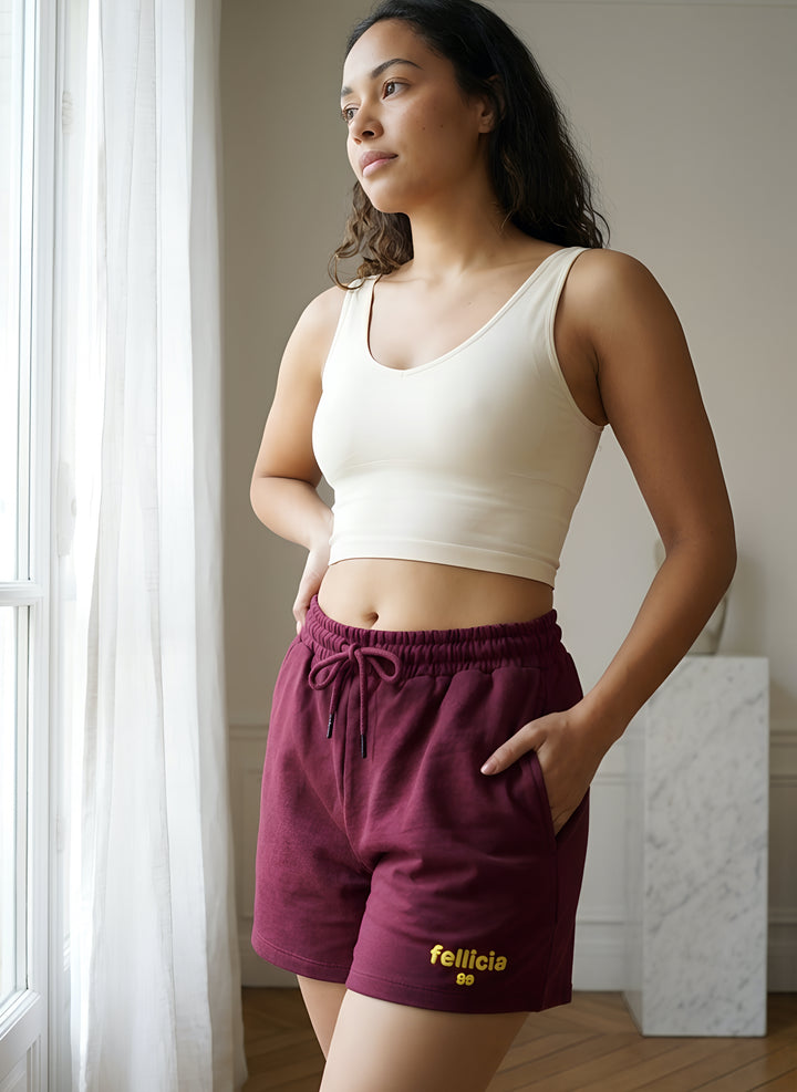 Cotton Loop-Knit Sweat-Shorts (Wine) – Sport Luxe Essential