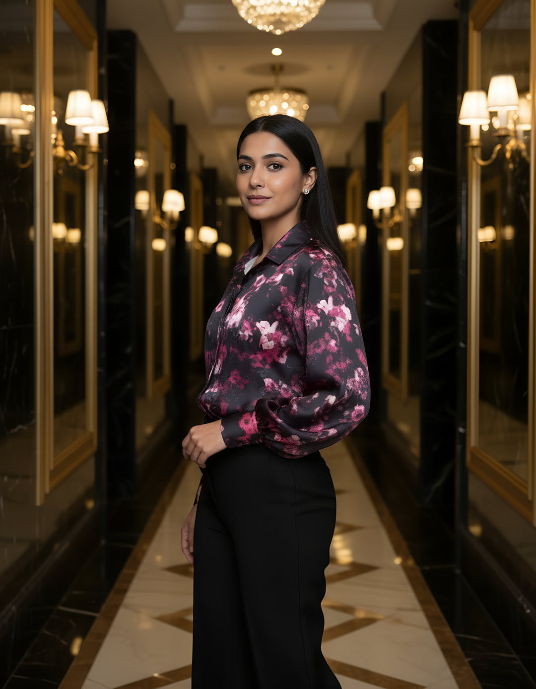 Women Satin Partywear Shirt – Berry Eclipse