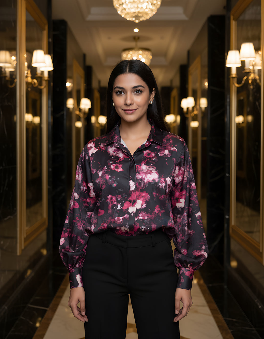 Women Satin Partywear Shirt – Berry Eclipse