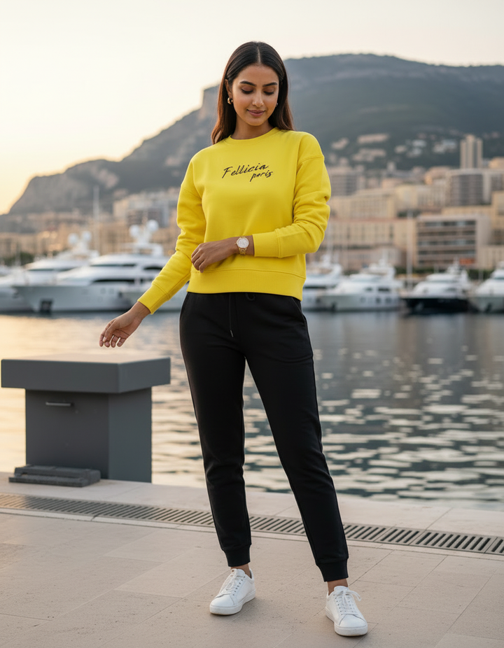 Women’s Sweatshirt & Joggers Co-ord Set (Lemon Yellow–Black)