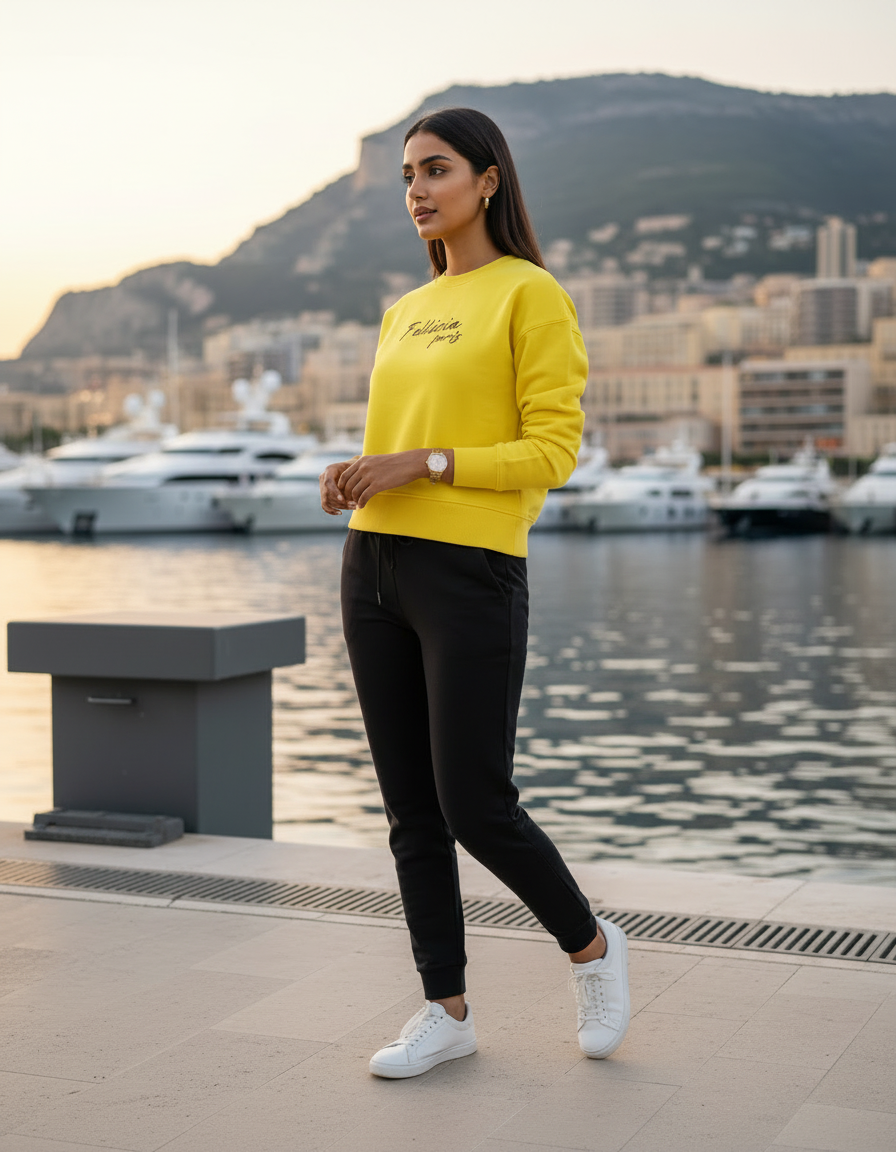 Women’s Sweatshirt & Joggers Co-ord Set (Lemon Yellow–Black)