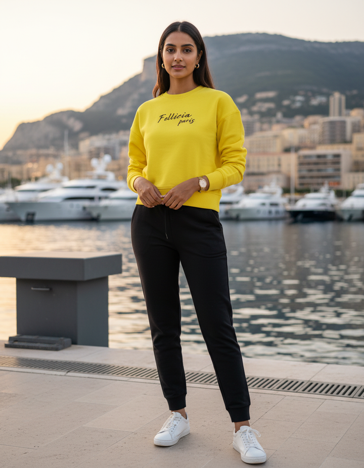 Women’s Sweatshirt & Joggers Co-ord Set (Lemon Yellow–Black)