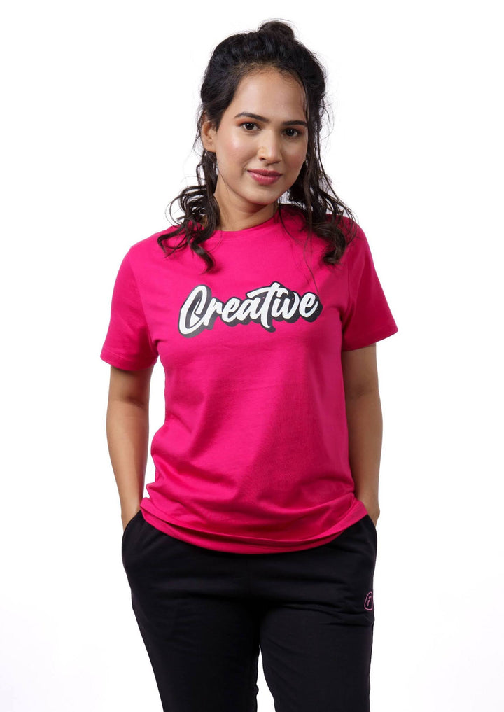 Pink Typography Print T-shirt for Women