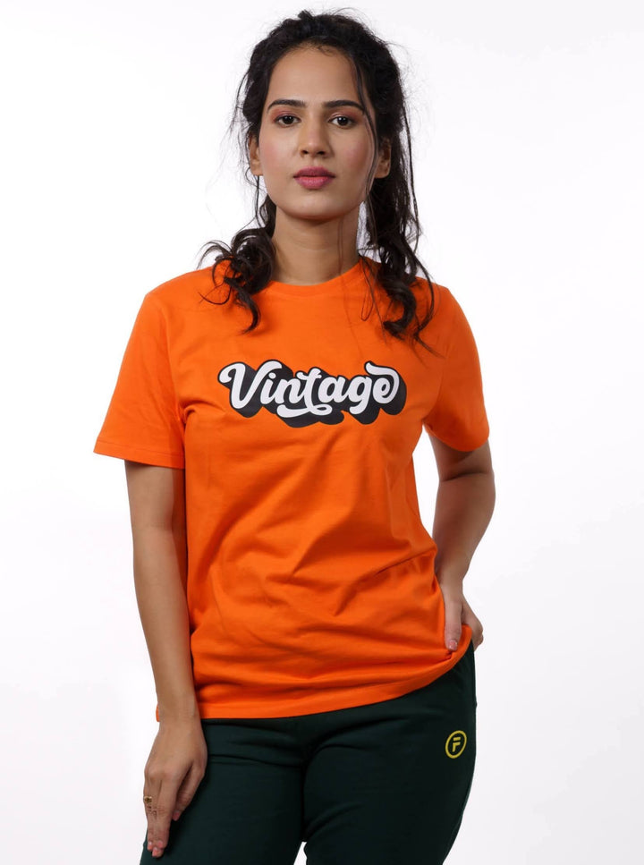 Orange Typography Print T-shirt for Women