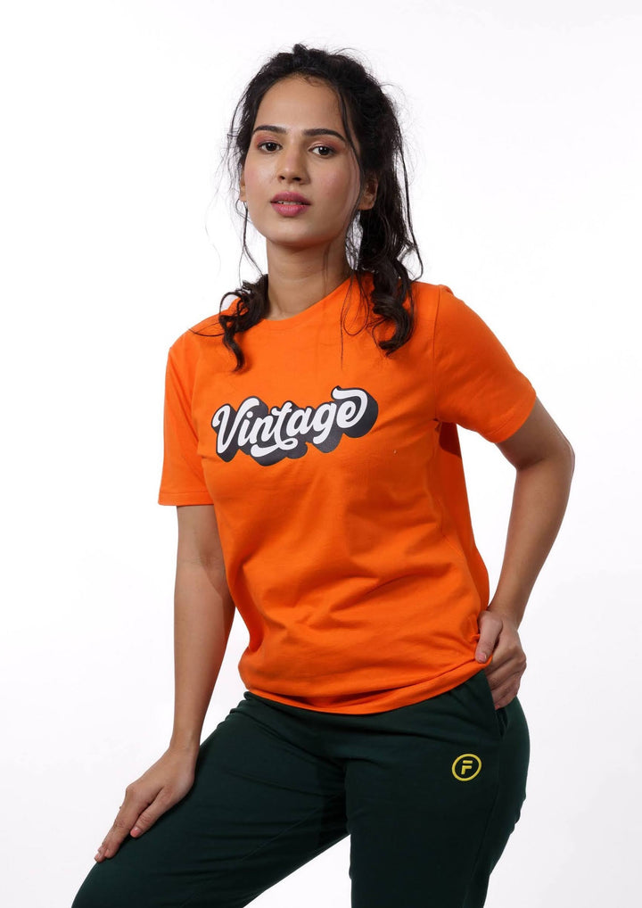 Orange Typography Print T-shirt for Women