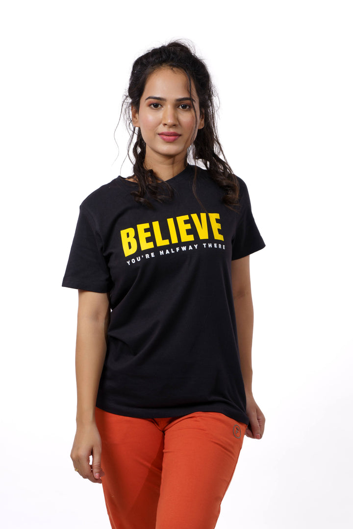 Black Typography Print T-shirt for Women