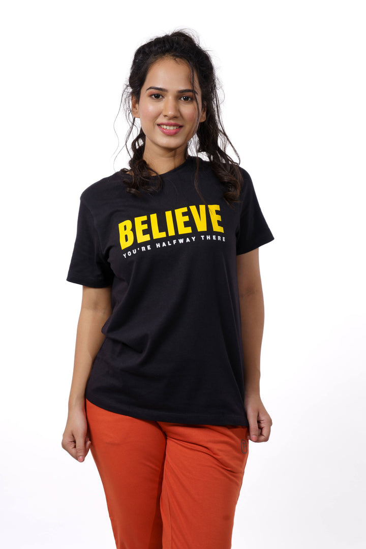 Black Typography Print T-shirt for Women