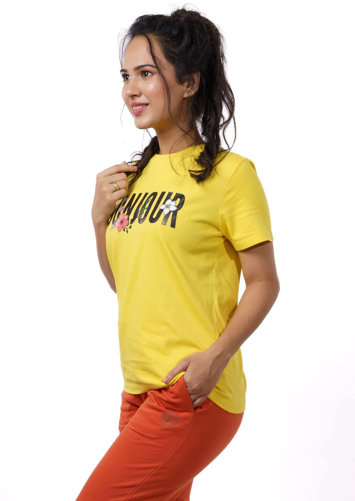 Yellow Typography Print T-shirt for Women