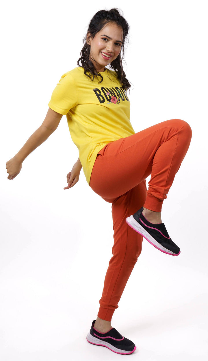 Yellow Typography Print T-shirt for Women