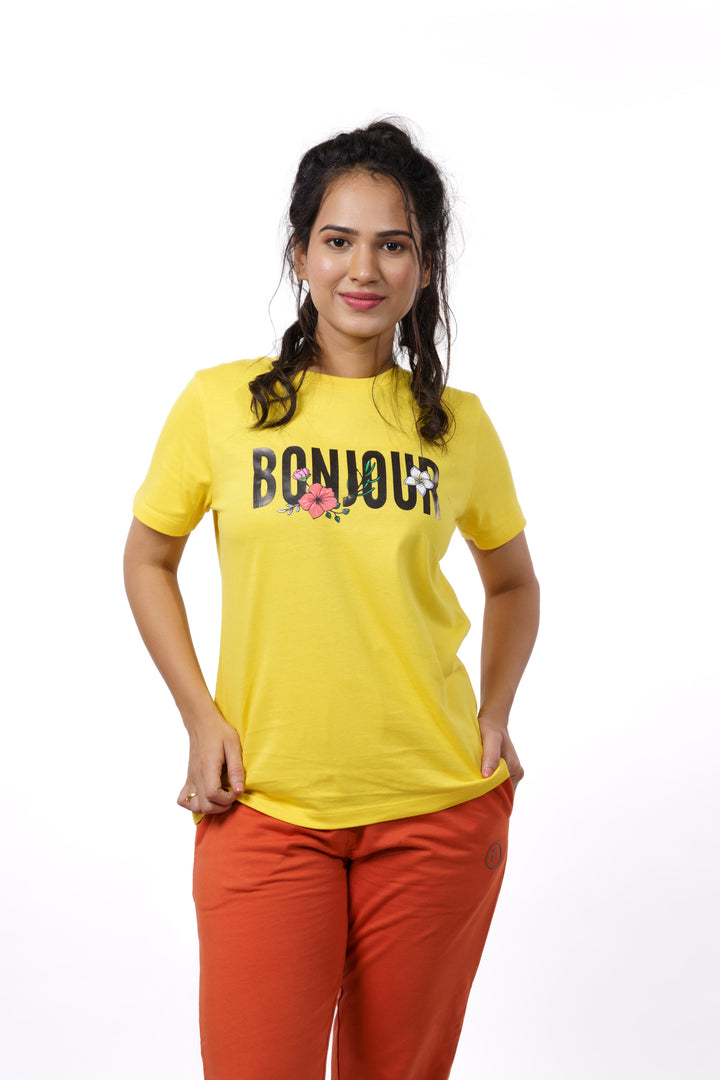 Yellow Typography Print T-shirt for Women