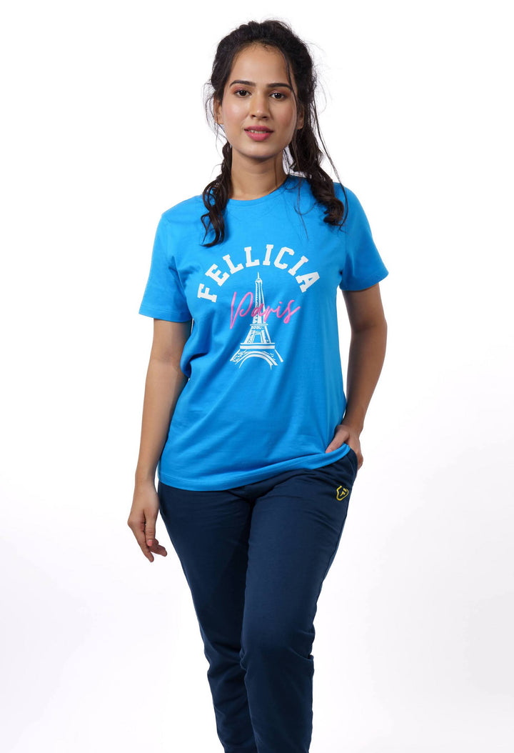 Blue Graphic Print T-shirt for Women