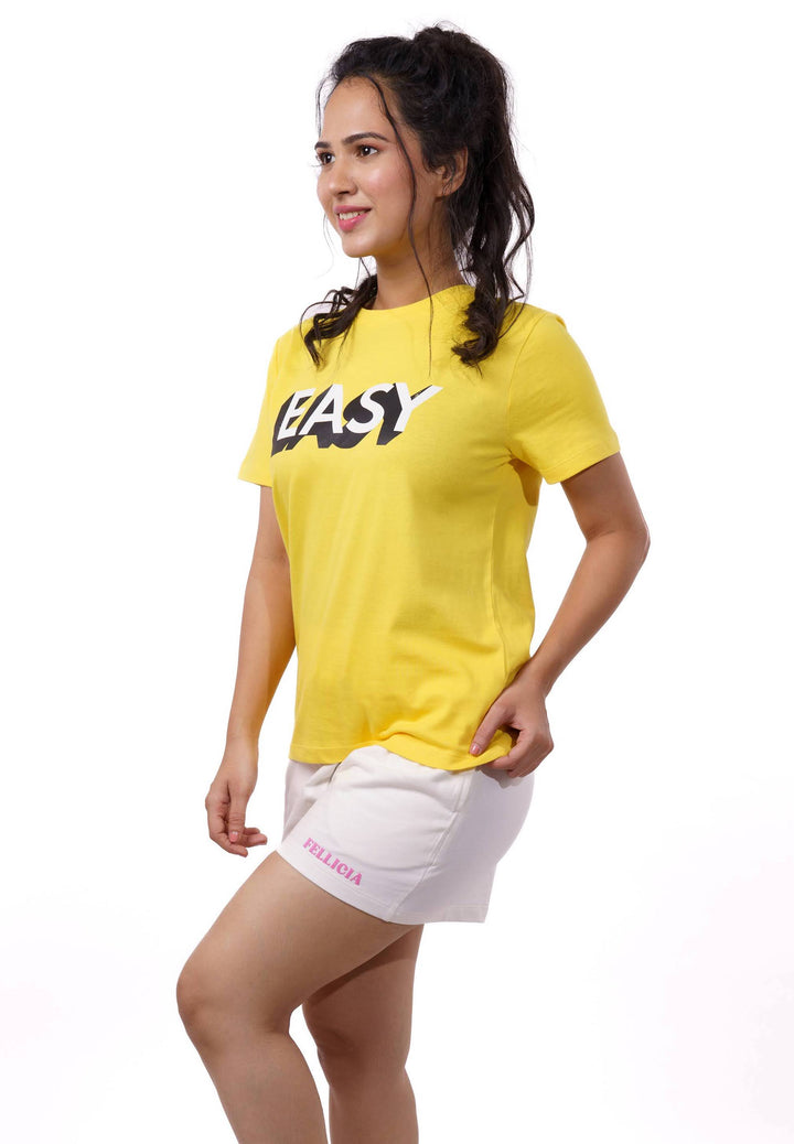 Yellow Typography Print T-shirt for Women