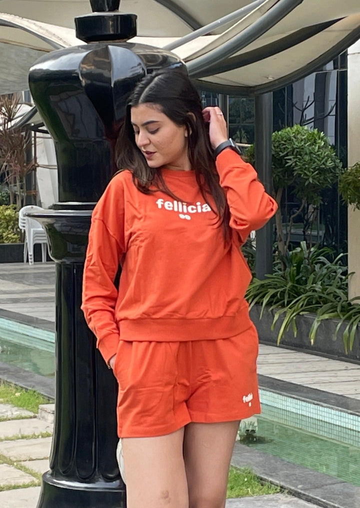 Women's Sweatshirt & Shorts Co-ord Set (Rust Orange)