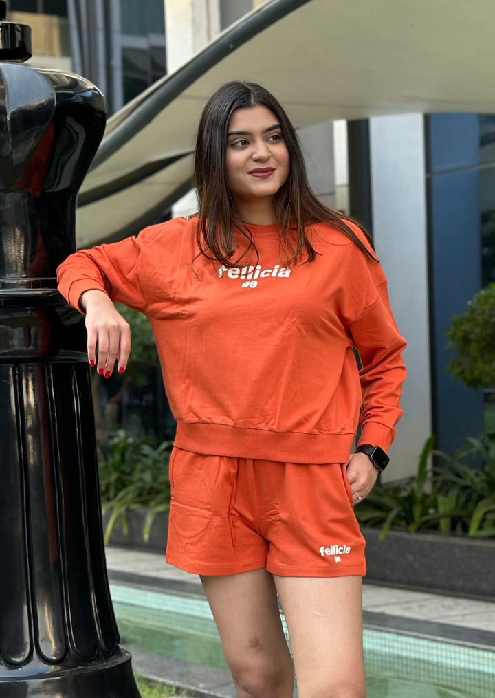 Women's Sweatshirt & Shorts Co-ord Set (Rust Orange)